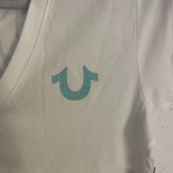 True Religion White Slim Glitter Logo V-Neck Tee - Picture 3 of 10